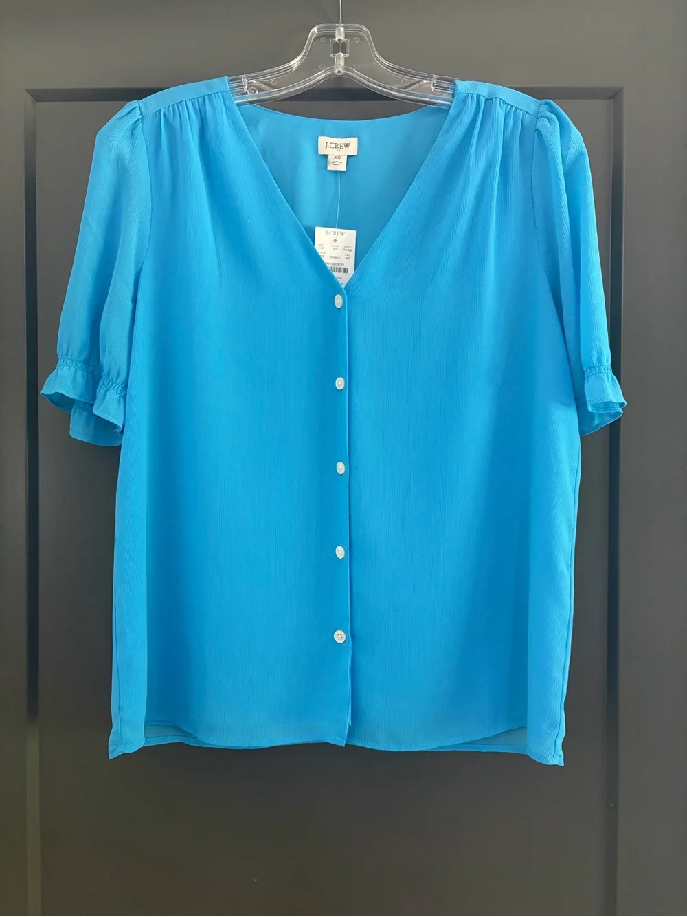 J. Crew Women's Blue V-neck Puff Sleeve Blouse NWT